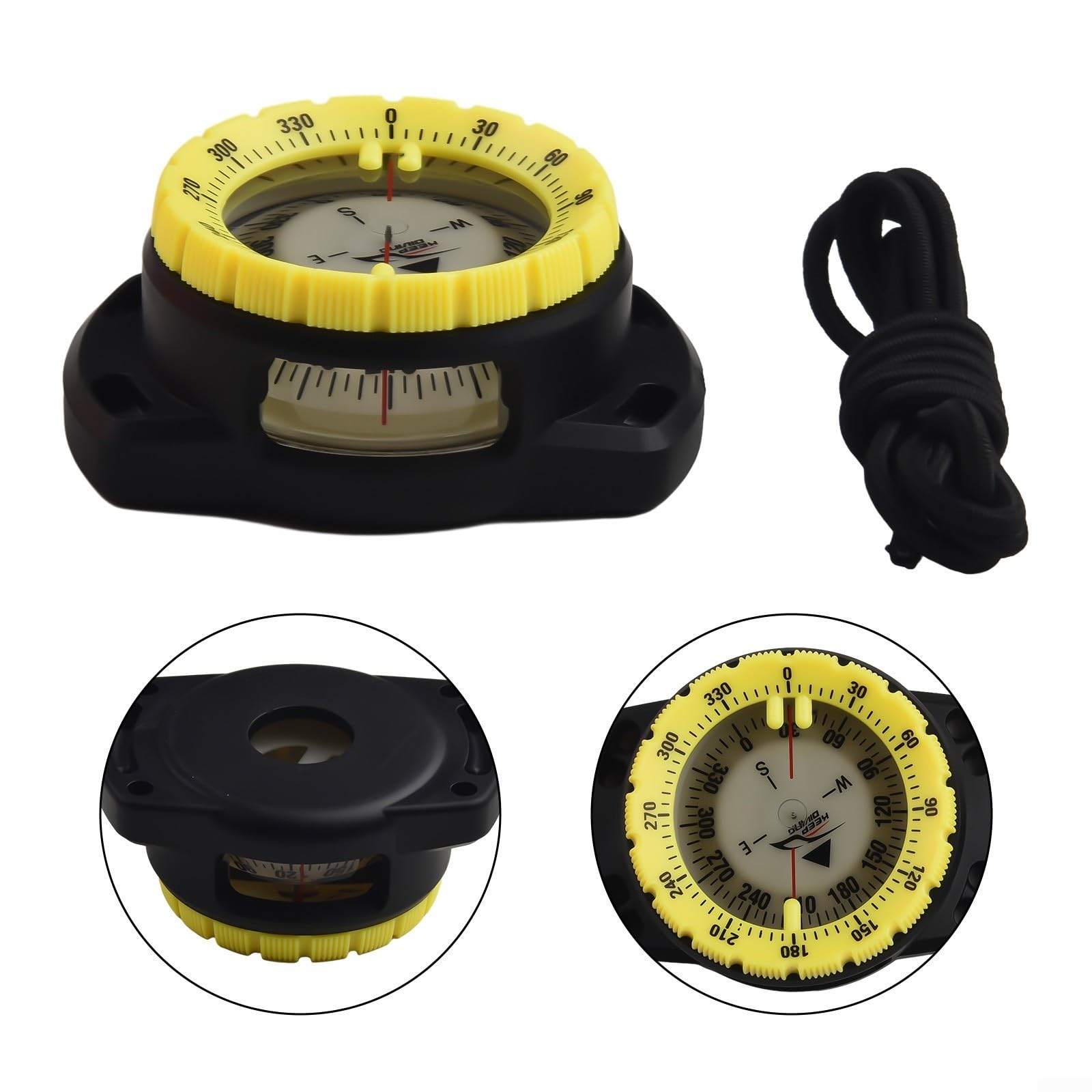 Bussola da 6,2 cm, con supporto da polso, impermeabile fino a 50 m, per sport subacquei (giallo)