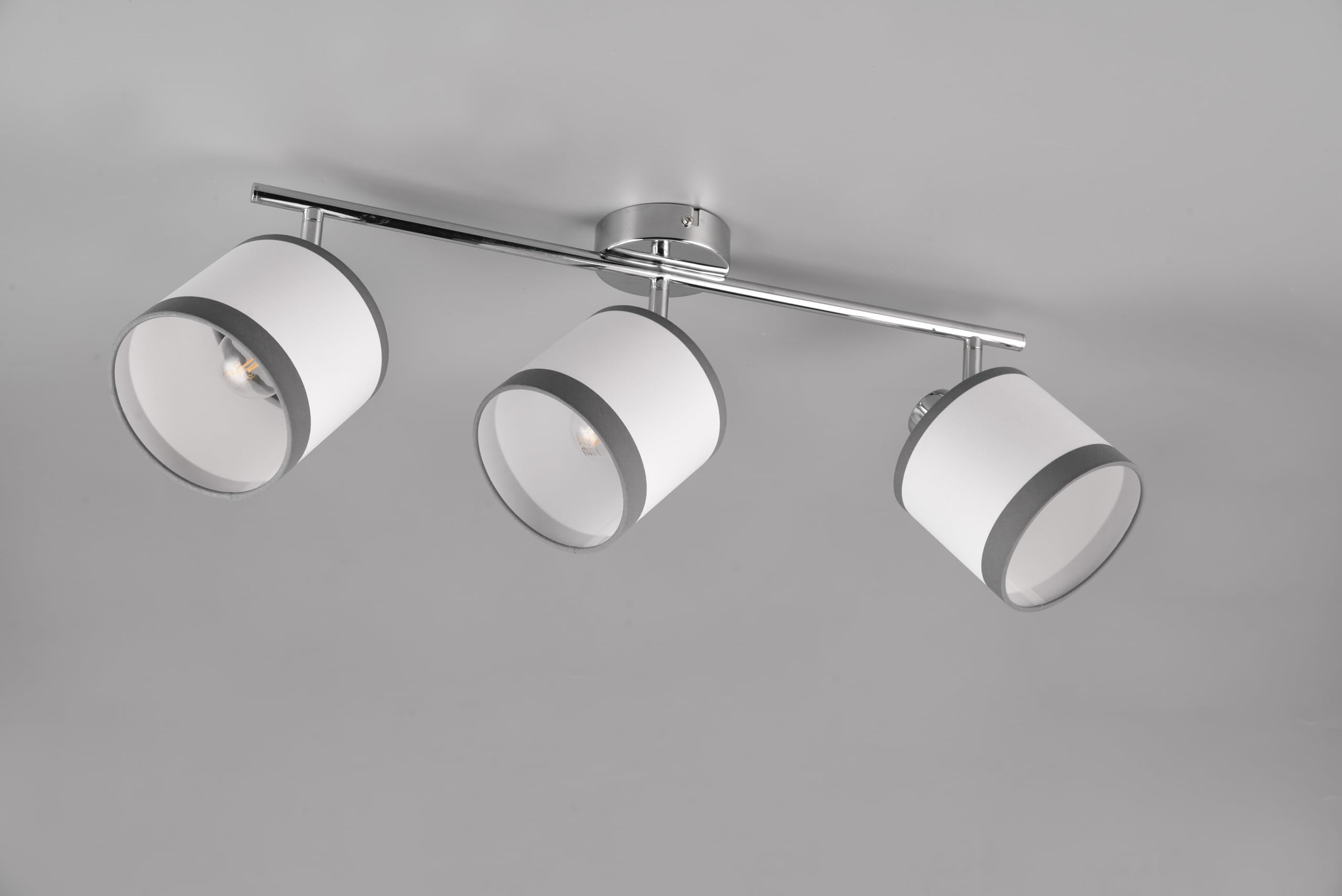 Reality Leuchten Davos Spotbalken R81553006, Metall Chrom, Stoff Grau/Weiß, exkl. 3x E14