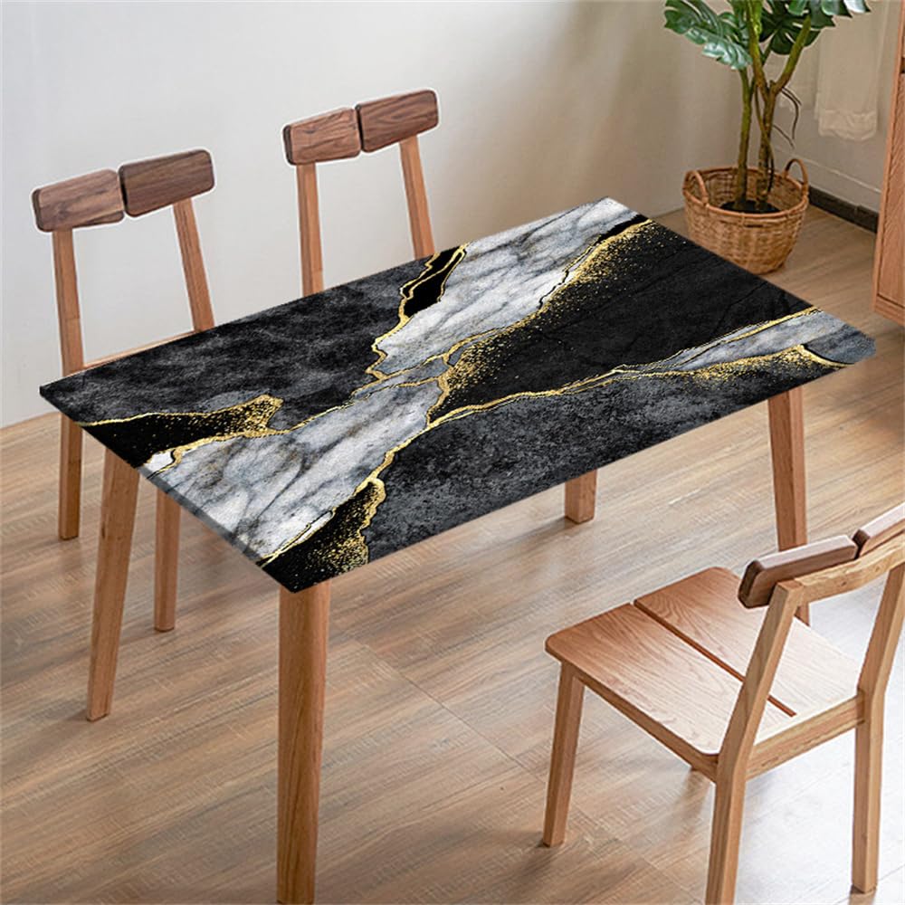 FANSU Tablecloth Picnic Covers Tablecloth Elastic Fitted Table Cloth Waterproof Classic Marble Tablecloths Rectangle Square for Outdoor Camping Indoor Party Decoration (4ft/122x61cm,Black Gray)