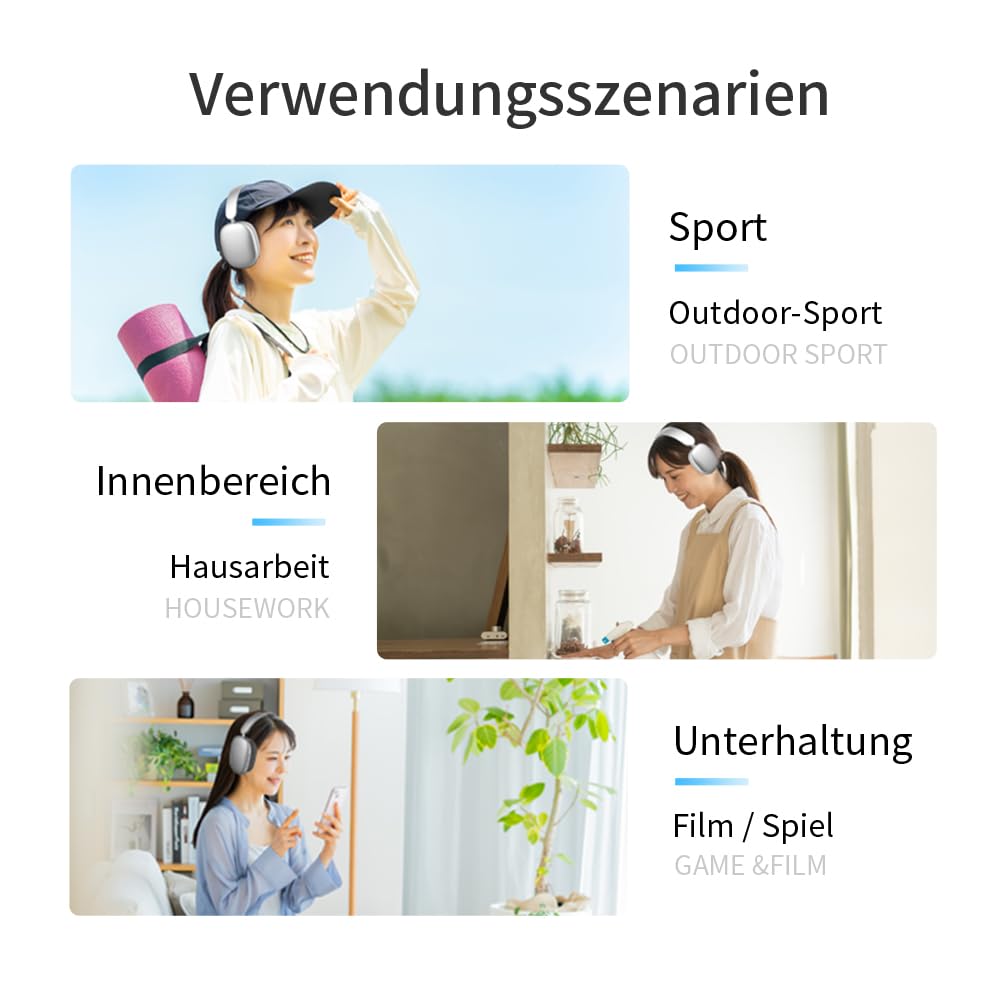 Bluetooth 6.1 Kopfhörer Wireless mit Kabel – Faltbares Design, Verstellbarer Kopfbügel, Hi-Fi-Audio, Geräuschunterdrückung, 20 Std. Standby – Kompatibel mit Smartphone, PC, Tablet.(Silber)
