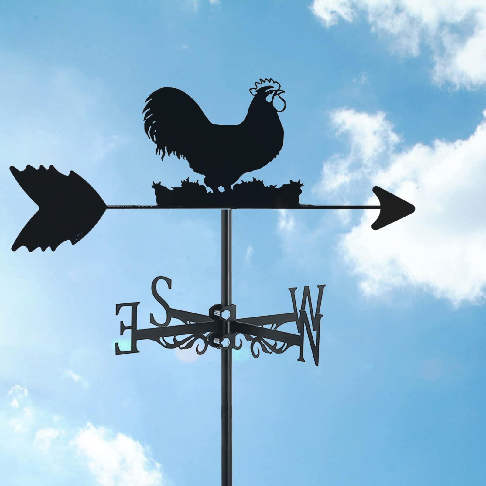 TAXXII Metal Weathervane - Farmhouse Chickens Weather Vane For Outdoor Roof Mount, Wind Direction Indicator Yard Garden Architecture