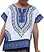 RaanPahMuang Unisex Bright African White Children Dashiki Cotton Shirt, 8-10 Years, Blue on White
