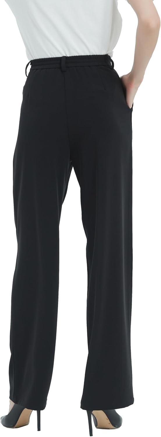 Tronjori Women High Waist Casual Straight Leg Dress Pants Office Work Trousers Suit Pants Back Elastic Waistband - Image 4
