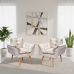 Kit 2 Poltronas Alice Para Sala Decorativas Cadeiras Confortáveis Para Sala De Espera Recepção Consultório Escritório Manicure Pé Castanho - Clique & Decore (Bege)