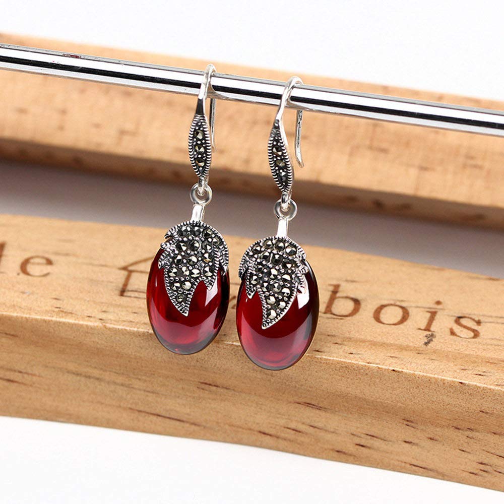 Boucles D'oreilles Anciennes En Argent Avec Grenat - Grand Modèle, Style Vintage - Occasion, état à Vérifier En Description