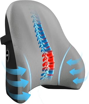 LIQUN Memory Foam Seat Waist Pillow, for Office Chair, Car, Game Chair Lower Back Pain Relief and Improve Posture Lumbar Support Pillow, Grey
