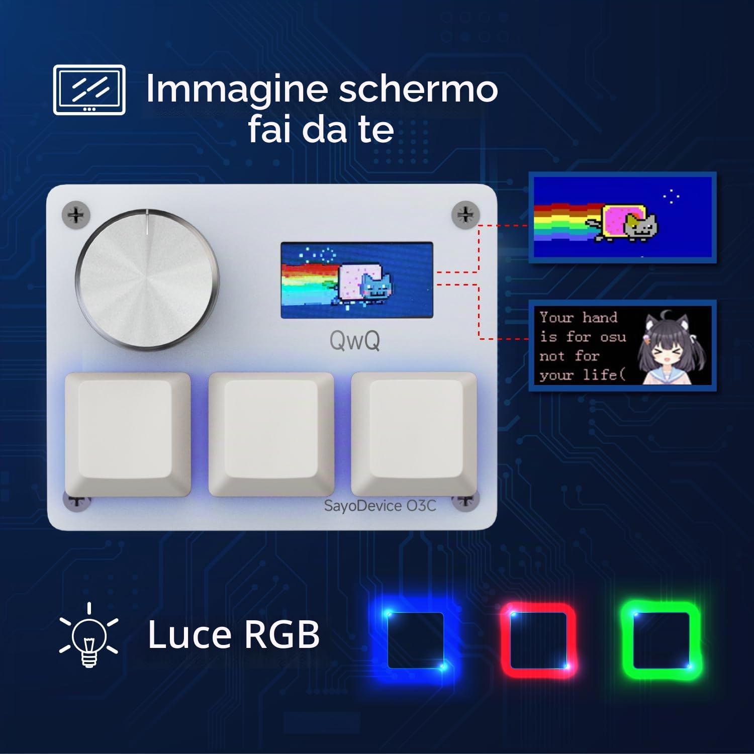 Tastiera O3C Rapid Trigger Con Interruttore Magnetico Hall Geometry Dash | Giochi ritmici, con manopola e schermo, Shotcut, mini tastiera Hotswap con interruttori lineari magnetici
