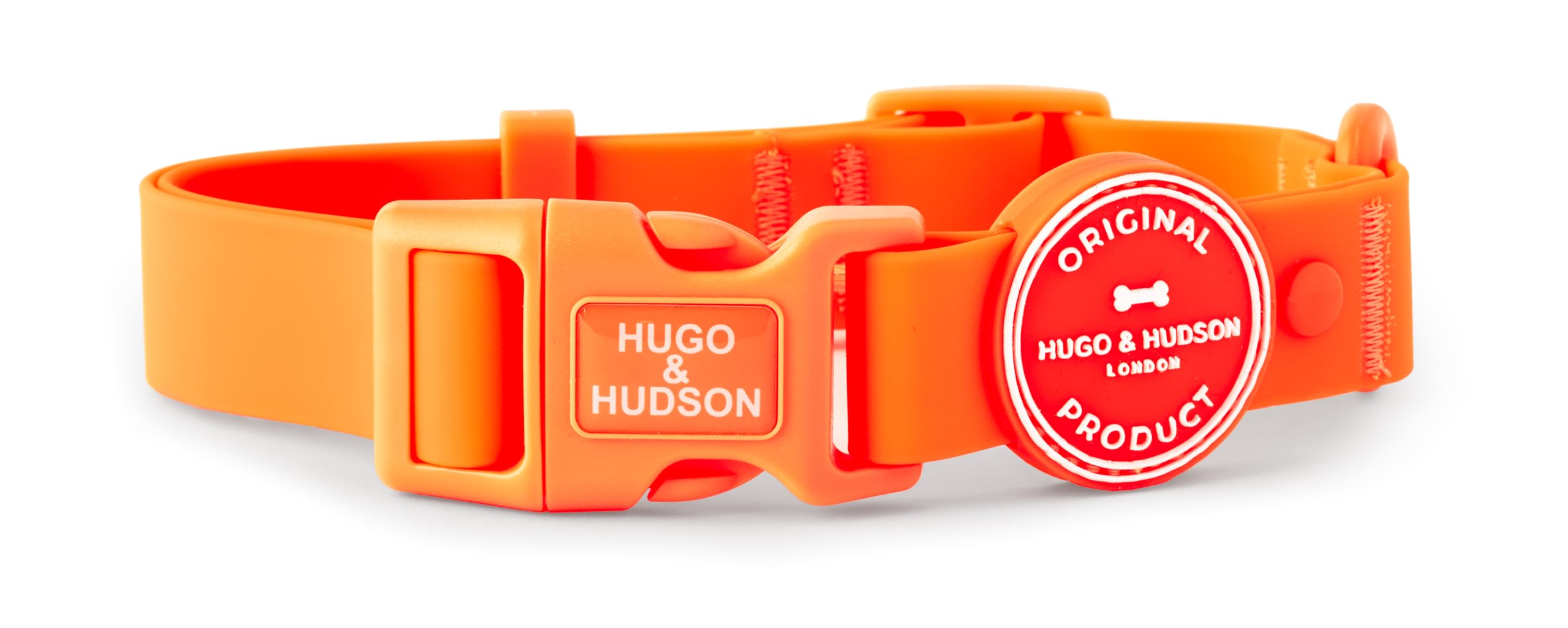 HUGO & HUDSON Waterproof Dog Collar, Anti Odor and Easy to Clean Adjustable Pet Collar, Orange, L