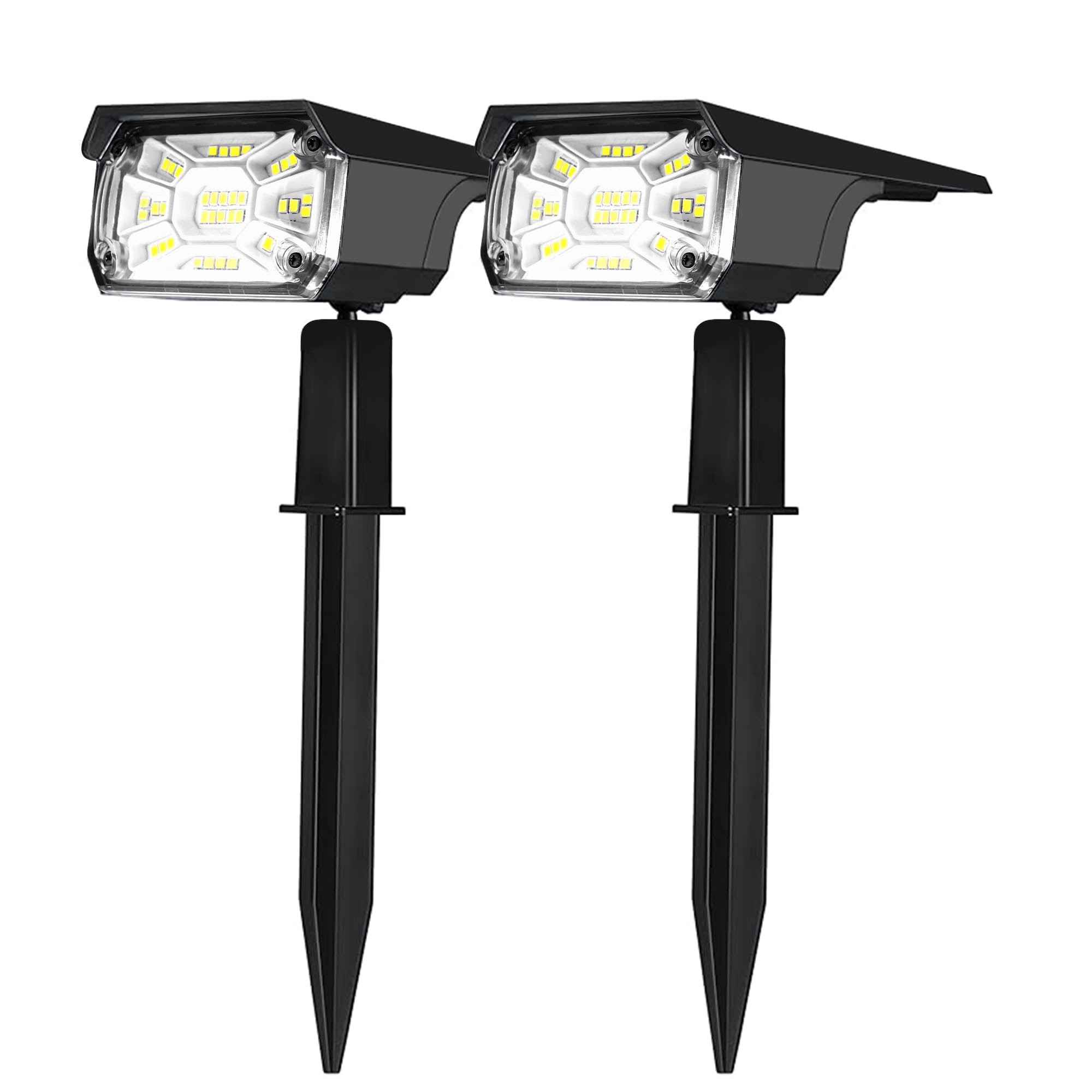 Solar Spotlights Outdoor, 38 LEDs Solar Outdoor Lights 3 Modes Solar Landscape Path Light USB and Solar Powered Garden Lights IP65 Waterproof Yard Flood Wall Lights, Cool White 2 Pack