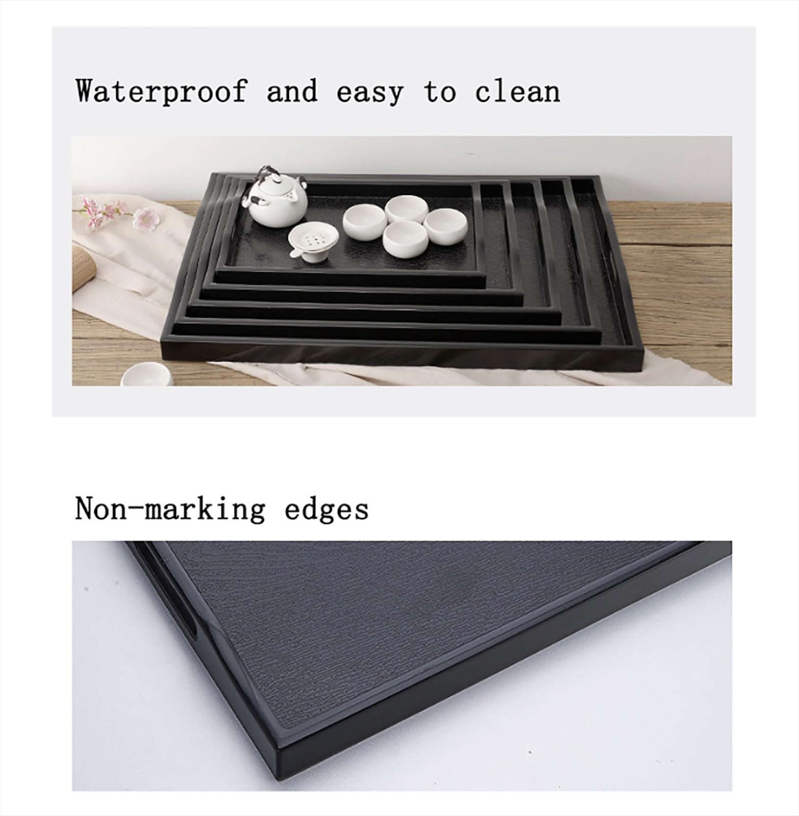 ROMOZ 2 PCS ABS Serving Tray with Handles, Home Decorative ABS Rectangle Platter Vanity Tray for Breakfast Dinner Drinks Kitchen Dining Living Bathroom Restaurants 60 * 40 * 2.8CM