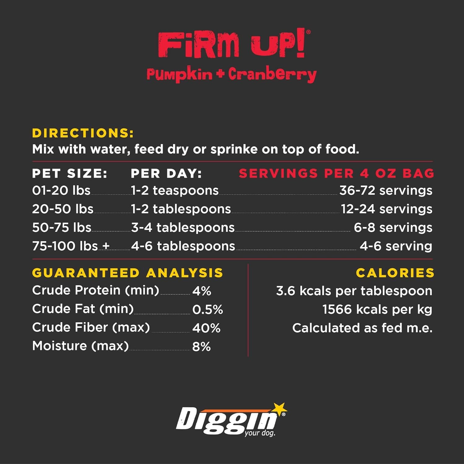 Diggin' Your Dog Firm Up Cranberry, Probióticos y Prebióticos para Perros y Gatos, Digestivo Rico en Fibra, Ayuda con Diarrea y Protege Flora Intestinal, Bolsa de 113 gr.