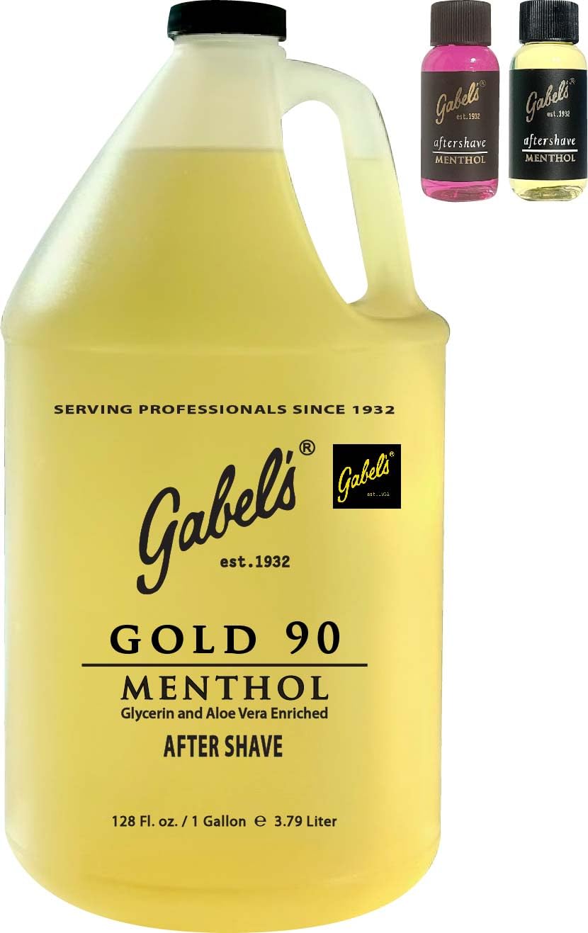 Gabel’s Gold 90 Aftersave with Menthol Yellow (Sealed Gallon) LA 31, Bay Rum Aftershave (1oz each) Authentic Manufacturer Direct Black cap Black Logo label