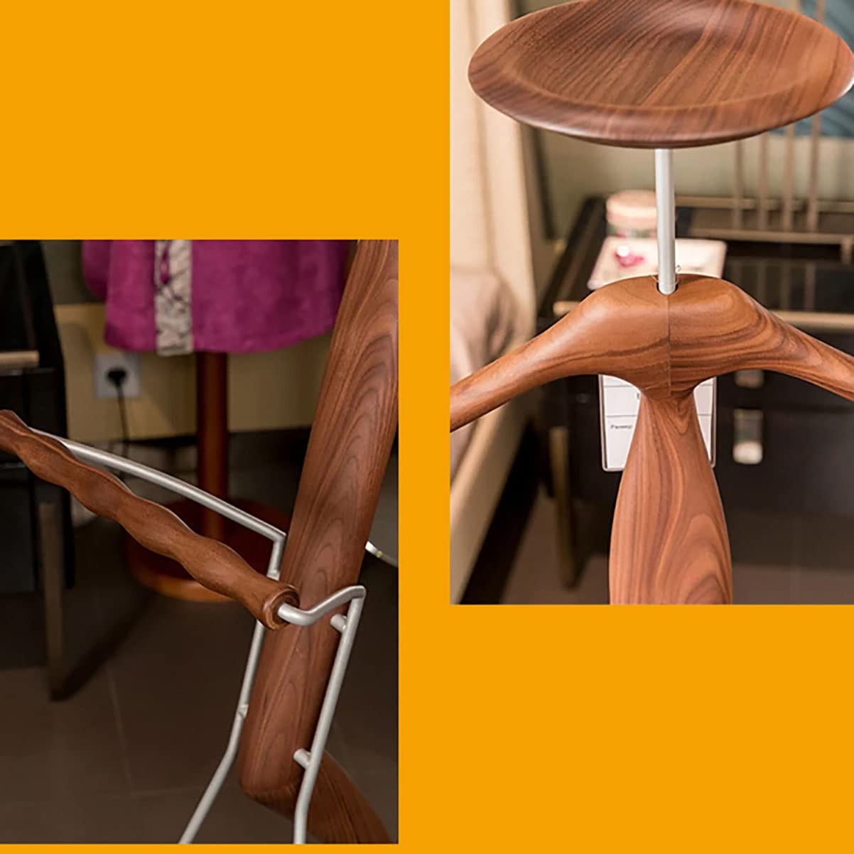 RajoNN Perchero de pie Trajes con Bandeja Superior, Percha de Contorno para Pantalones, Corbata y cinturón, fácil de Montar para Sala de Estar y Dormitorio (marrón, 46 x 126 cm)