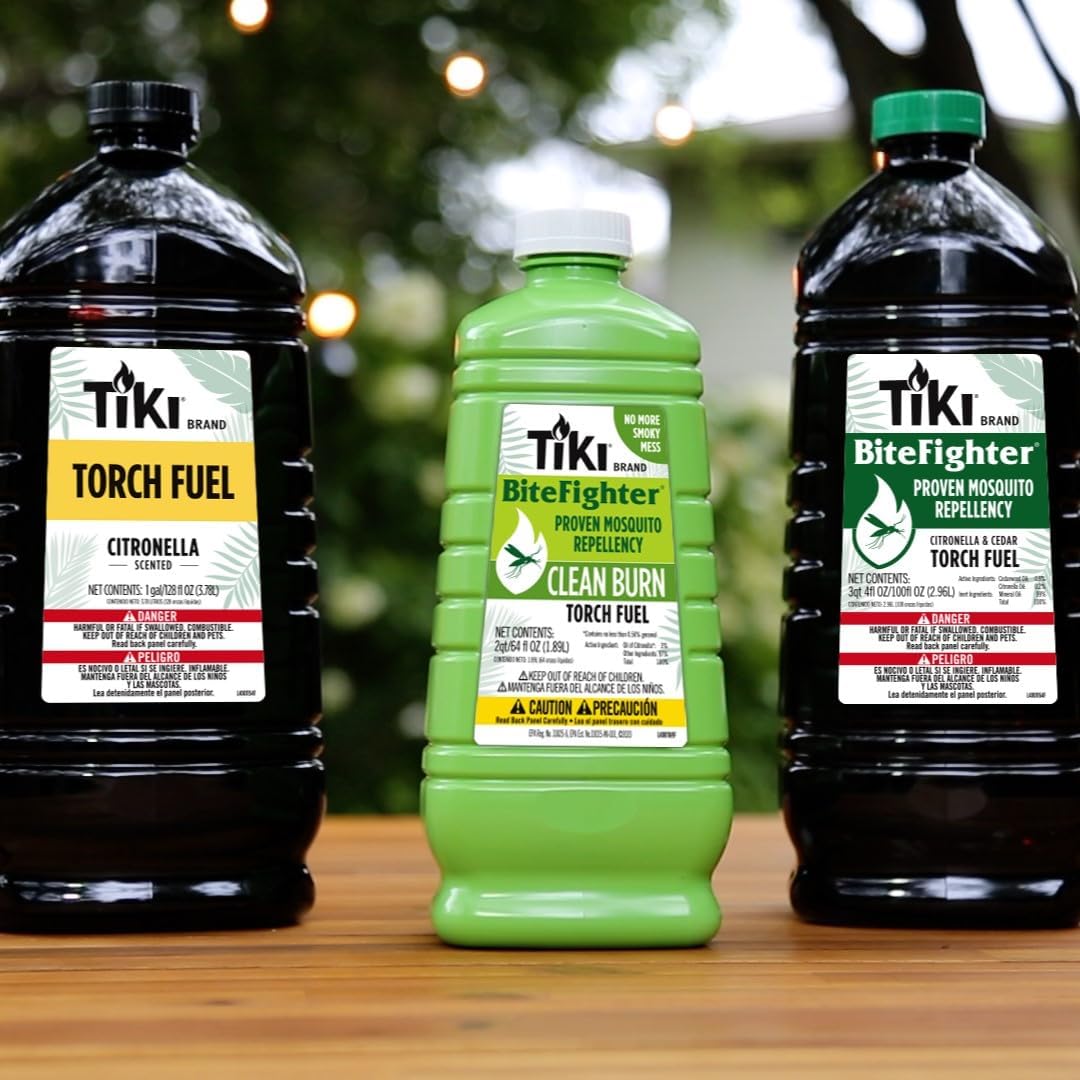 TIKI Citronella Torch Fuel – 3/4 Gallon (100 oz.) 2-Pack, Easy Pour, Long-Lasting for Outdoor Torches & Table Torches, with Citronella & Lemongrass Oil, for Patio, Garden & Backyard Use