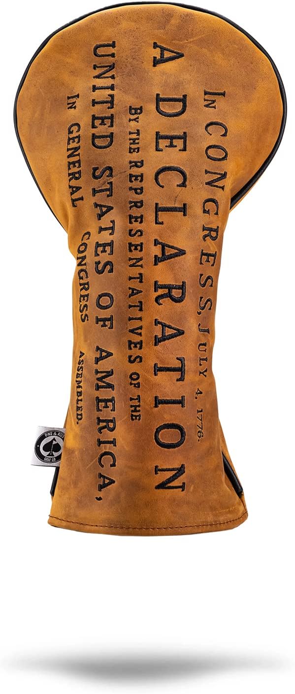 Pins & Aces Declaration Head Cover - Premium, Hand-Made Leather, Hi Quality Headcover - Declaration of Independence Styled, Tour Quality Golf Club Cover - Style and Customize Your Golf Bag (Driver)