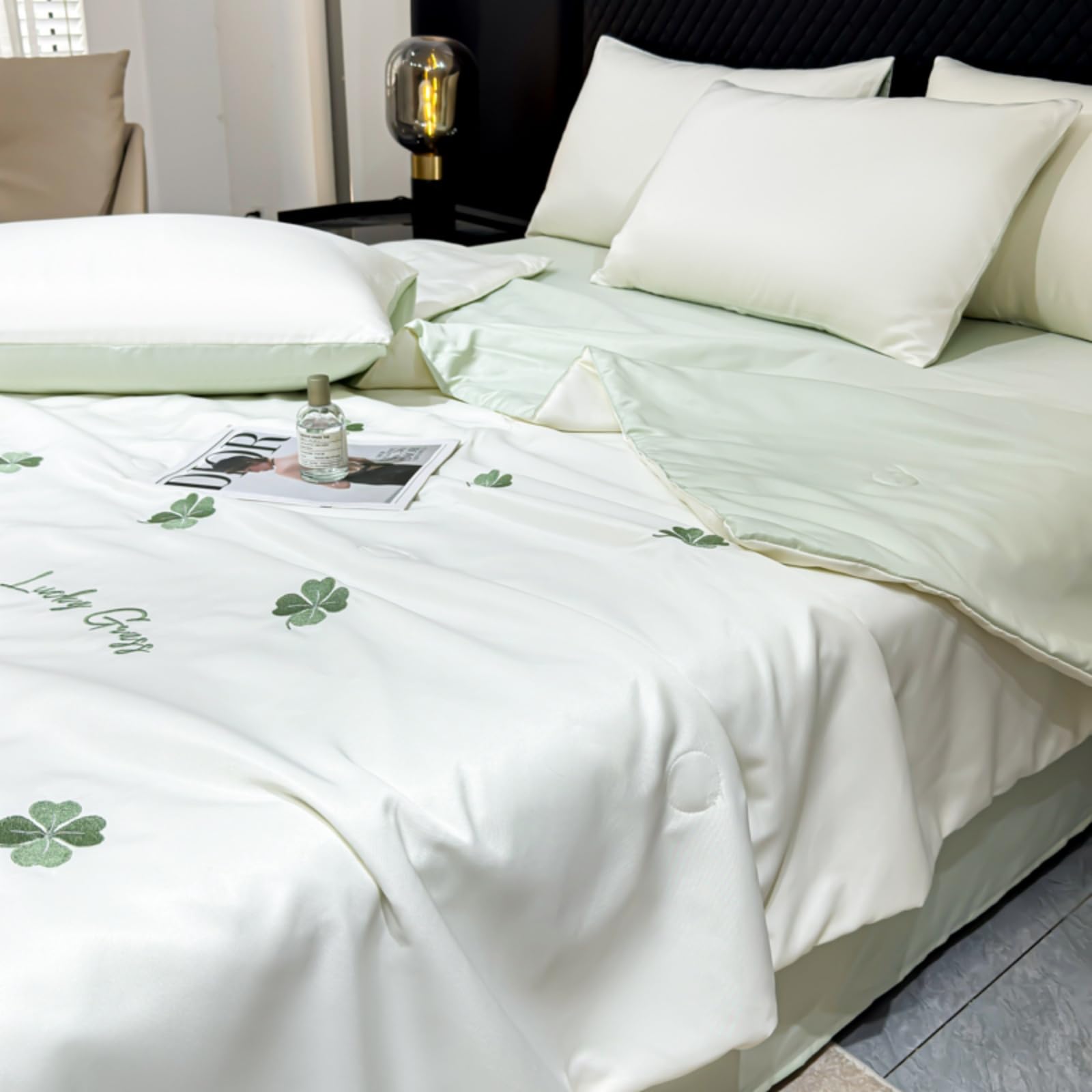 Odot Seda de Hielo Edredón Sin Funda 2.5 TOG Single A King (Verde de la Suerte,150x200cm)