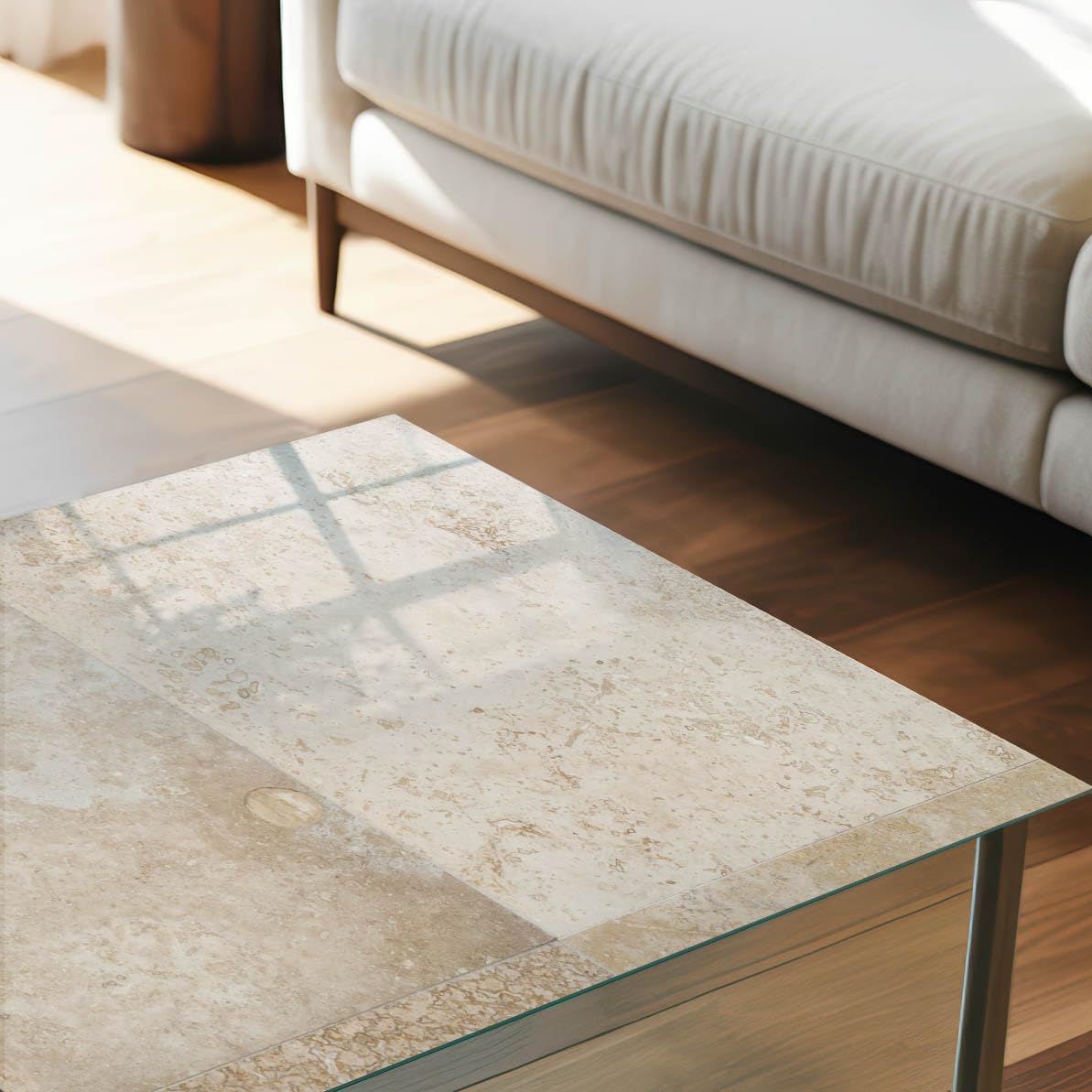 Placa de Cristal 125x50 cm | Rectangular | Bordes Pulidos | Mosaico beige | para la Cocina y Salón | Vetro Temperato | con Impresión Decorativa | Pies Antideslizantes