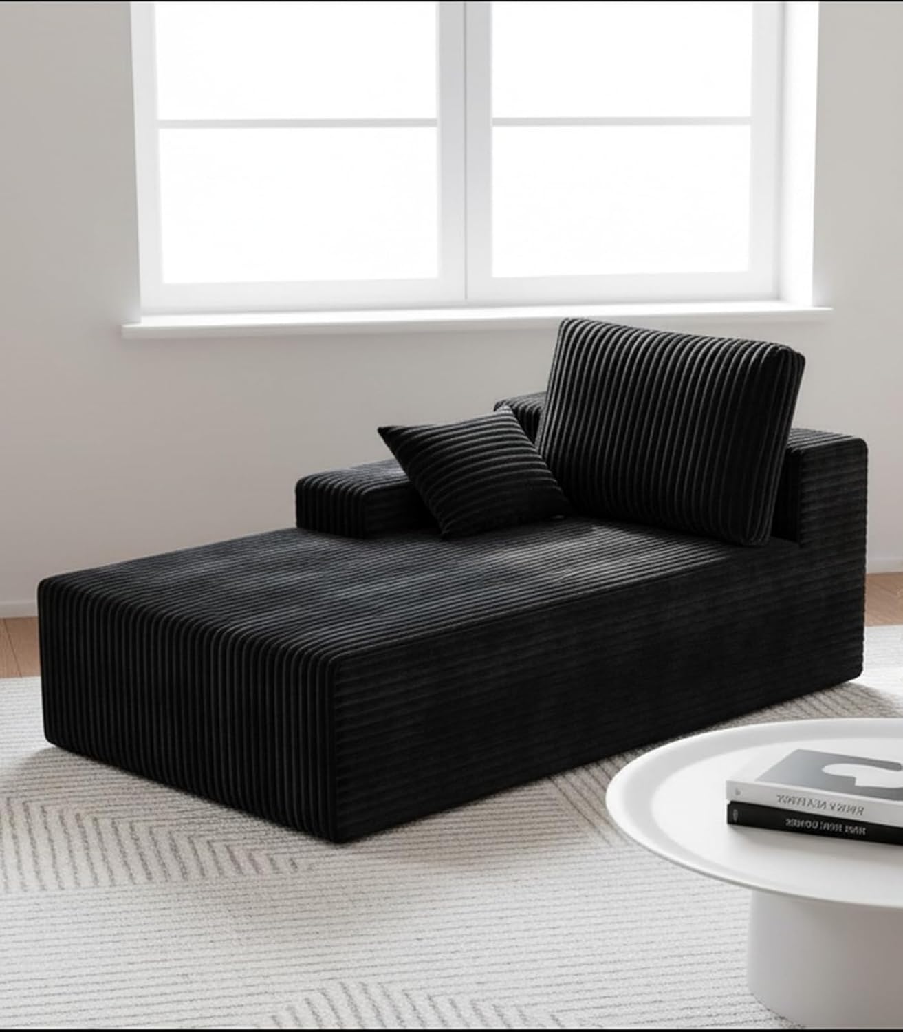 Chaise Lounge Chair Indoor, Oversized Boneless Sofa Bed, Deep Seat Sleeper Couch Reading Chairs, Cloud Sofas with Throw Pillow & Backrest Pillow, No Assembly Required, Left armrest