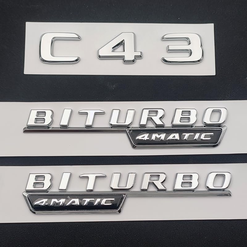 AUTO - 3D ABS Chrome Black C 43 Logo C43 Letters Sticker BITURBO 4MATIC Emblem Car Badge For C43 Accessories (Chrome W204 Rear Star 80mm)