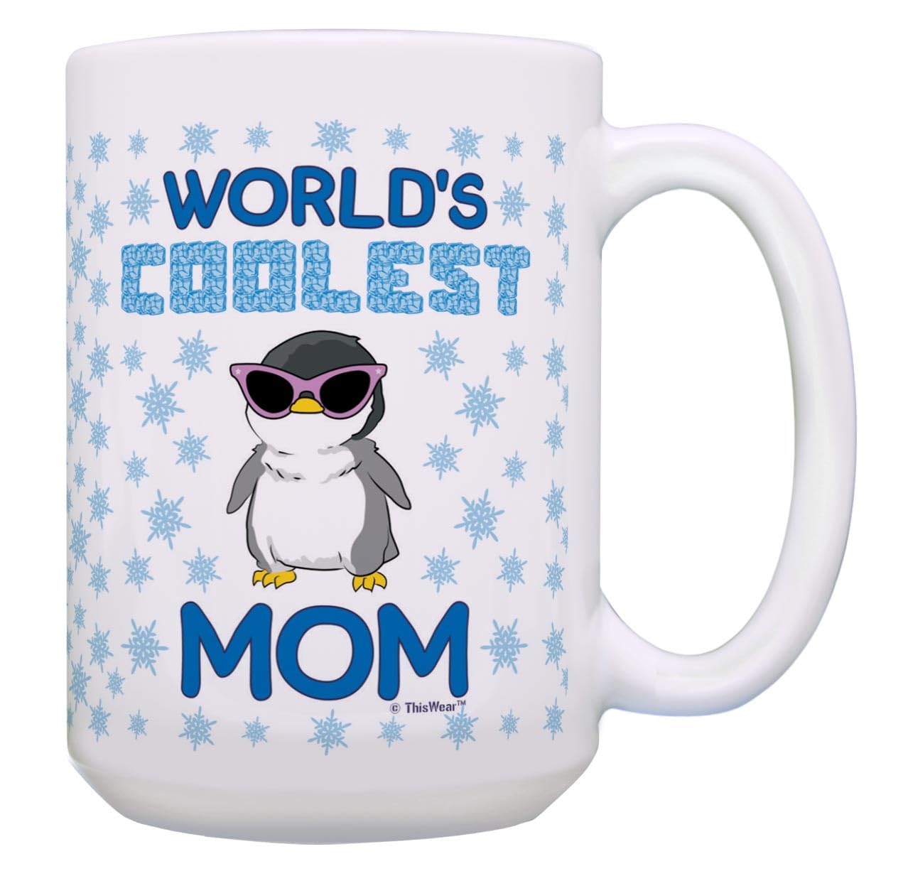 ThisWear Mom Gift For Women Worlds Coolest Mom Penguin Pun 15oz Ceramic Coffee Mug with Handle