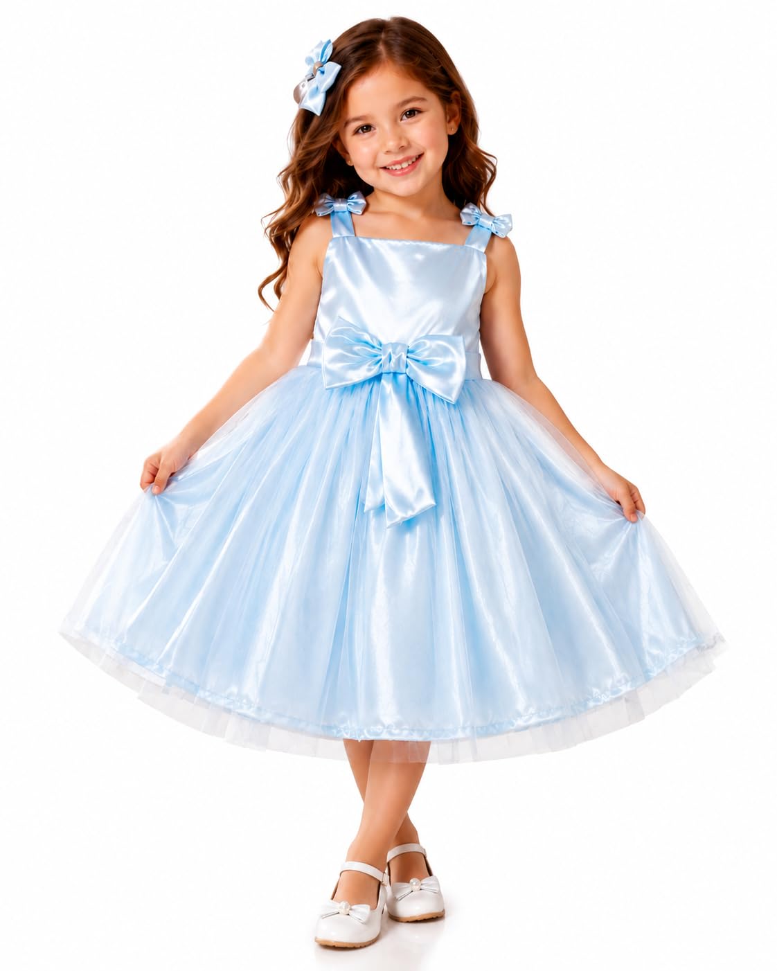 NANHi Threads Baby Kids Frock for Girls Satin | Premium Cotton Fabric Comfortable Styling Party Dress with Bow & Headband Set – Princess Tulle Frock for Birthday, Wedding & Special Occasions-image-2