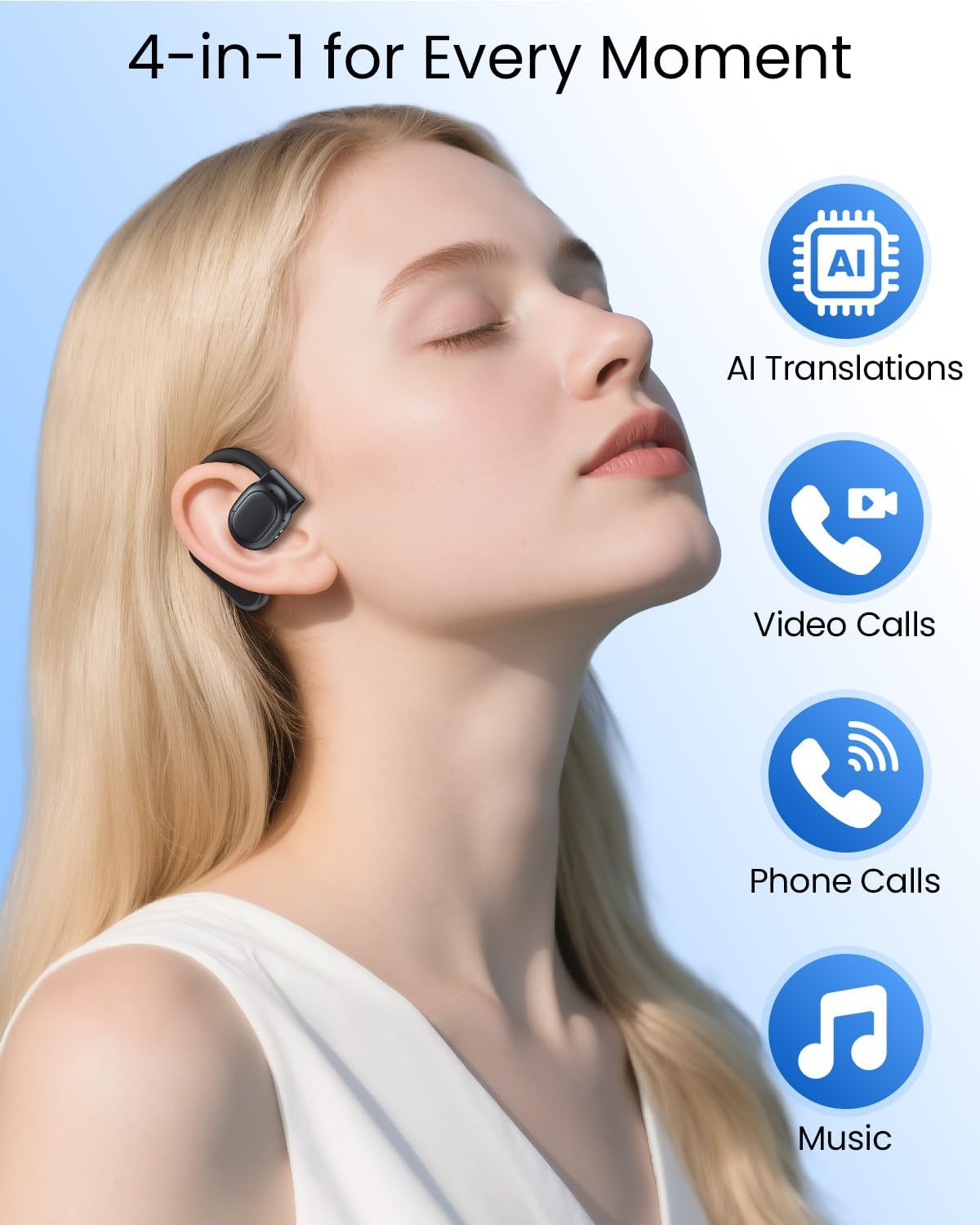 AI Translation Earbuds Real Time 164 Languages 80H Playtime Translator Ear Buds Audifonos Traductores Inglés Español Wireless Earphones Bluetooth Headphone for Travel Business Meeting Learning Black - Image 5