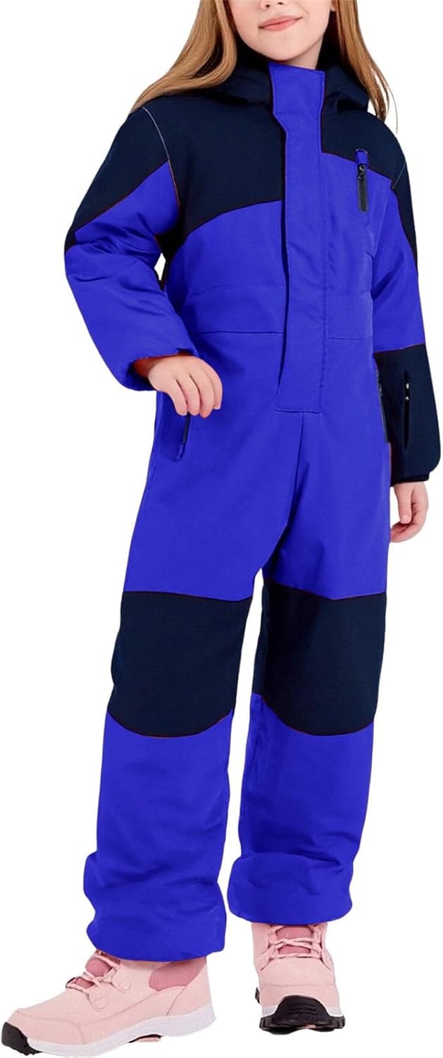 Kids One Piece Snowsuit Boys Girls Patchwork Waterproof Windproof Snowboard Ski Jumpsuit Teens Thick Winter Snow Suit