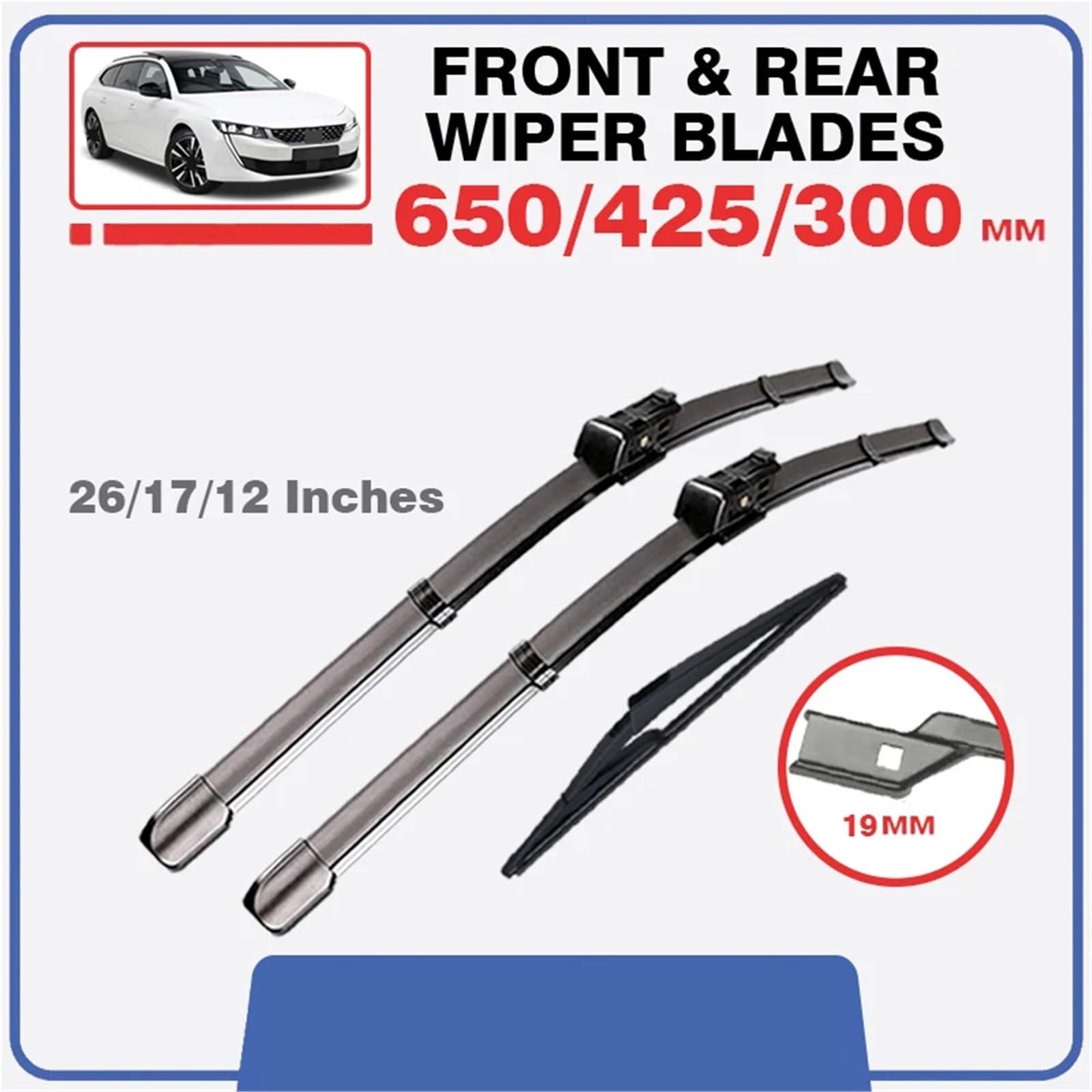 Limpiaparabrisas De Coche Compatible Con Peugeot 508 Para 508SW Para MK2 Para R83 2018-2024 Limpiaparabrisas Delantero Trasero Cuchillas Parabrisas 26"+17"+12"
