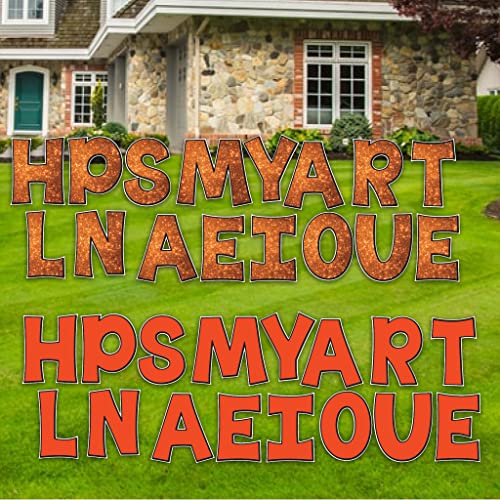 VictoryStore 18 Inch KG Deluxe Common Yard Letters, with Black Outline, 32 Letters Included 16 Solid & 16 Sparkle Image Print Letters (Orange)