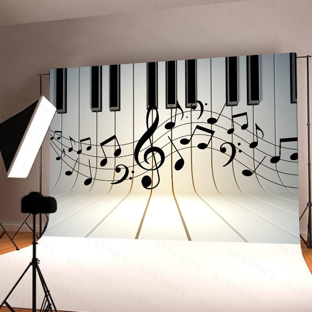 KUKUSOUL 7x5フィート 音楽背景 音符 背景 ピアノ 鍵 背景 音楽パーティー 小道具 ビデオスタジオ小道具 KUBZT3