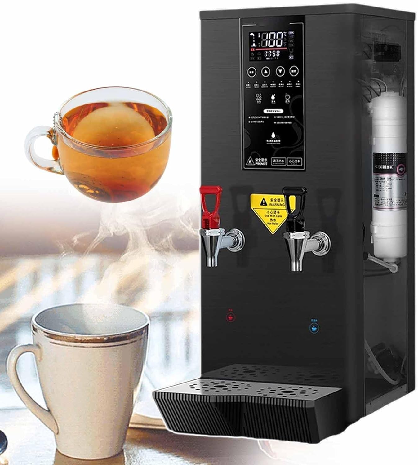 Commercial Water Heaters for Hot Drinks for Milk Tea Shop Hotel, 45 L/H Hot Water Boiler with Temperature Display, Layer-by-Layer Heating, Fast Boiling, Adjustable Temperature,Black