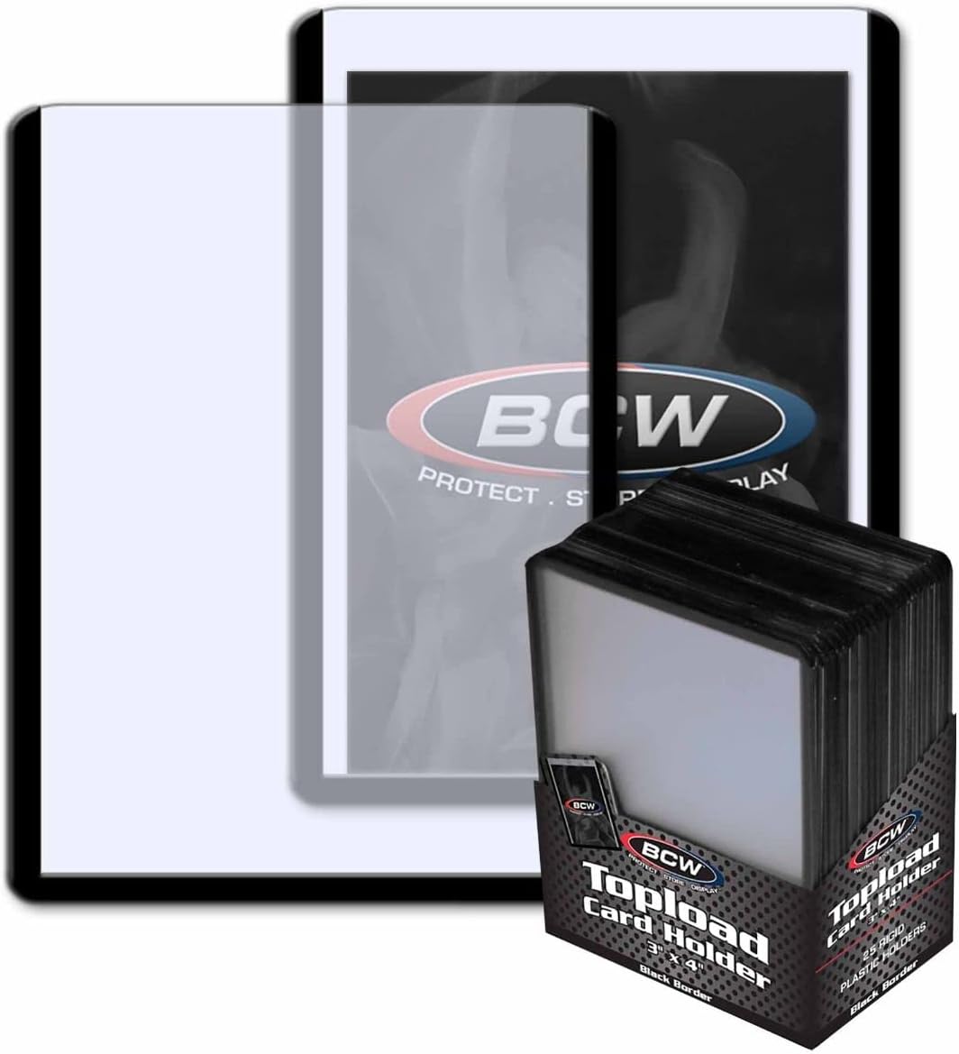 BCW 3x4 Topload Card Holder - Black Border | 25 Pack | Premium Quality Rigid PVC Protector for Standard Size Trading Cards | Card Holders for Sports Cards, MTG, Pokemon, and More (Black)