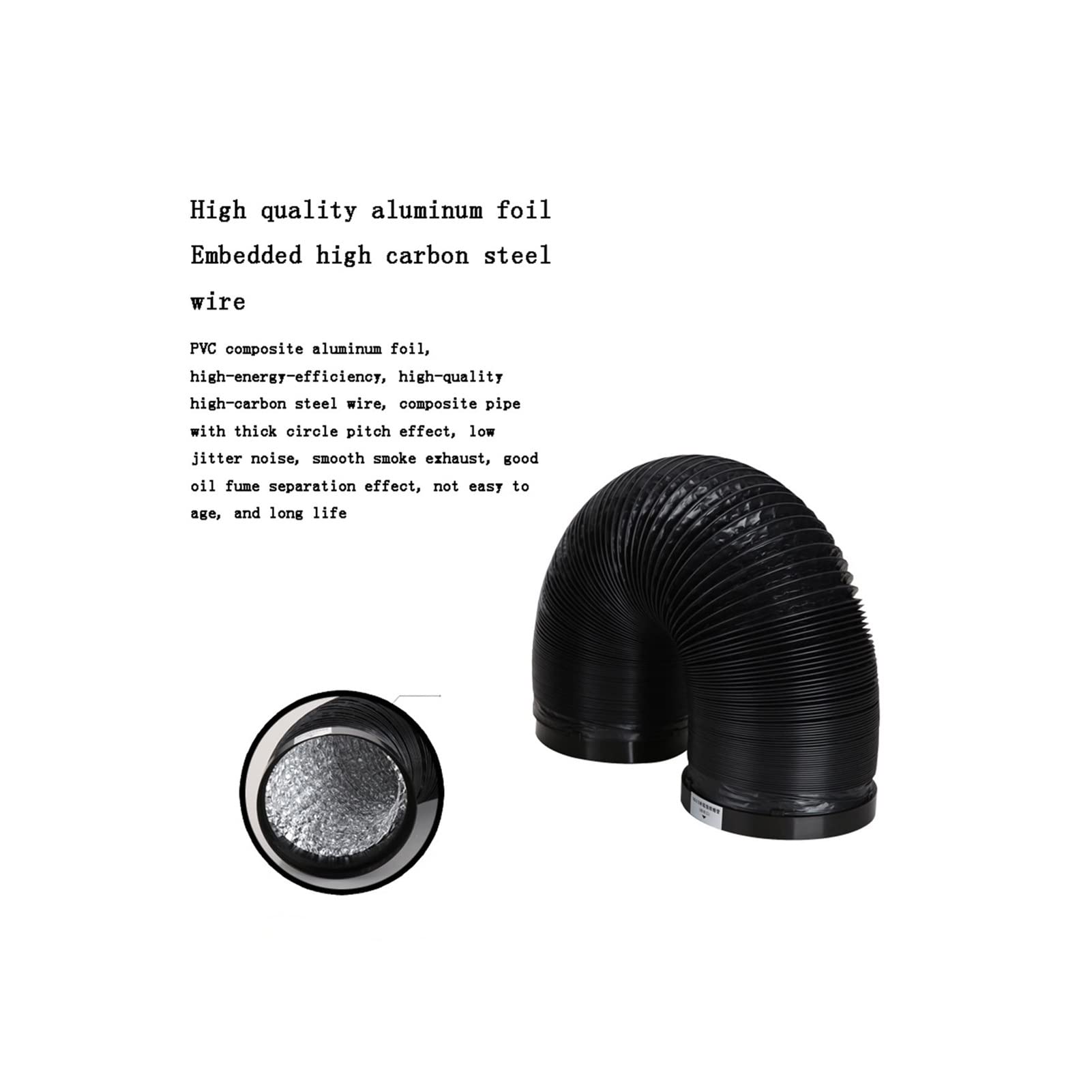Entlüftungsschlauch 6-Zoll-Dunstabzugshaube Auspuffrohr aus Aluminiumfolie Teleskop-Auspuffrohr Schwarz Langlebiges doppelschichtiges Auspuffrohr aus verdickter Aluminiumfolie Flexibler Kanal