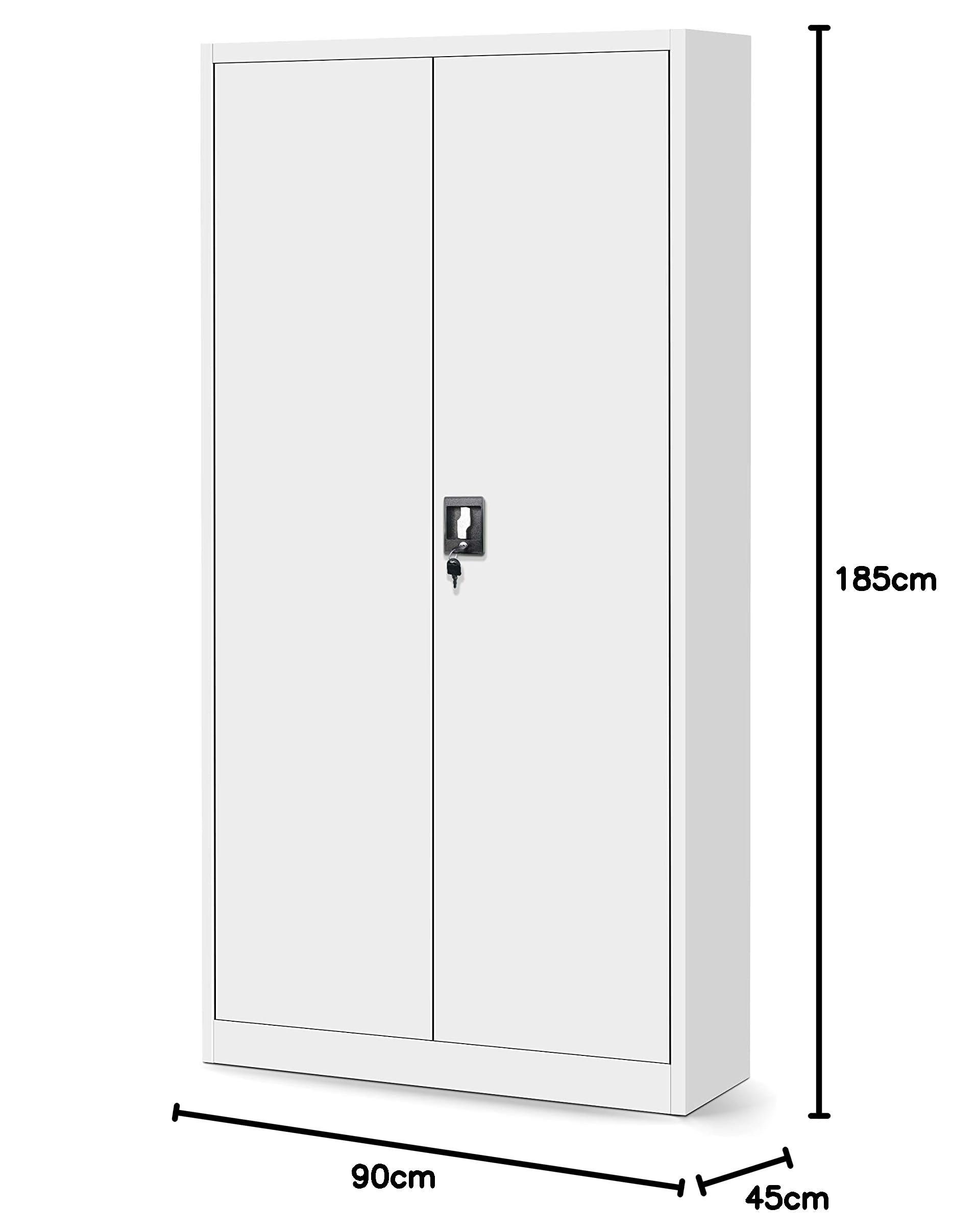 Jan Nowak Armoire de Bureau Métallique C001D avec Compartiment Secret Tôle d'acier Revêtement en Poudre 185 cm x 90 cm x 45 cm (Blanc)