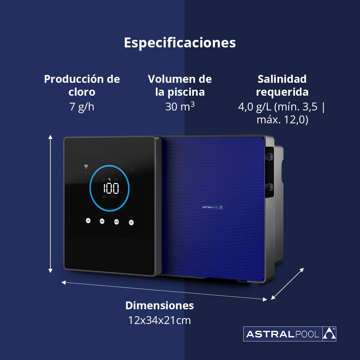 Clear Connect 7 - Clorador de Agua Salada - Limpia Piscinas - Sin Productos Químicos - Electrólisis de Sal - Astralpool