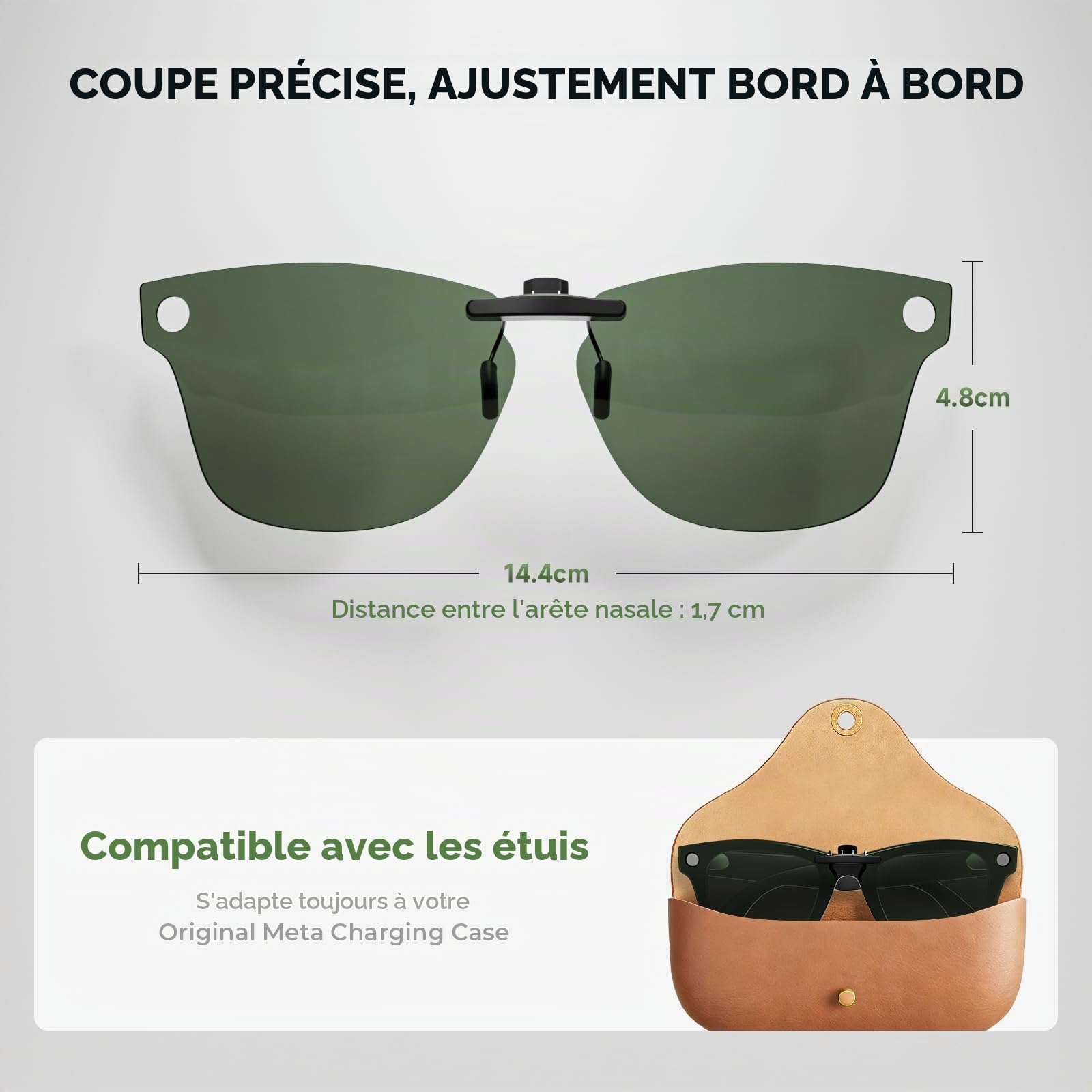 Lot de 4 Clips Solaires Polarisés pour Ray-Ban Meta Smart Glasses (Wayfarer), Verres Anti-Reflet Protection UV, Compatible Capteurs, 4 Couleurs (Taille M/Standard 50mm)