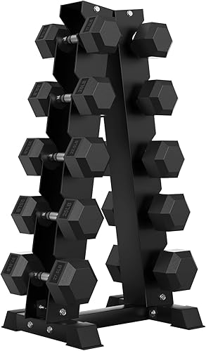 Miniatura 23 de Juego de mancuernas hexagonales con estante, juegos de revestimiento de goma de aumento de media libra para entrenamiento de peso de precisión y