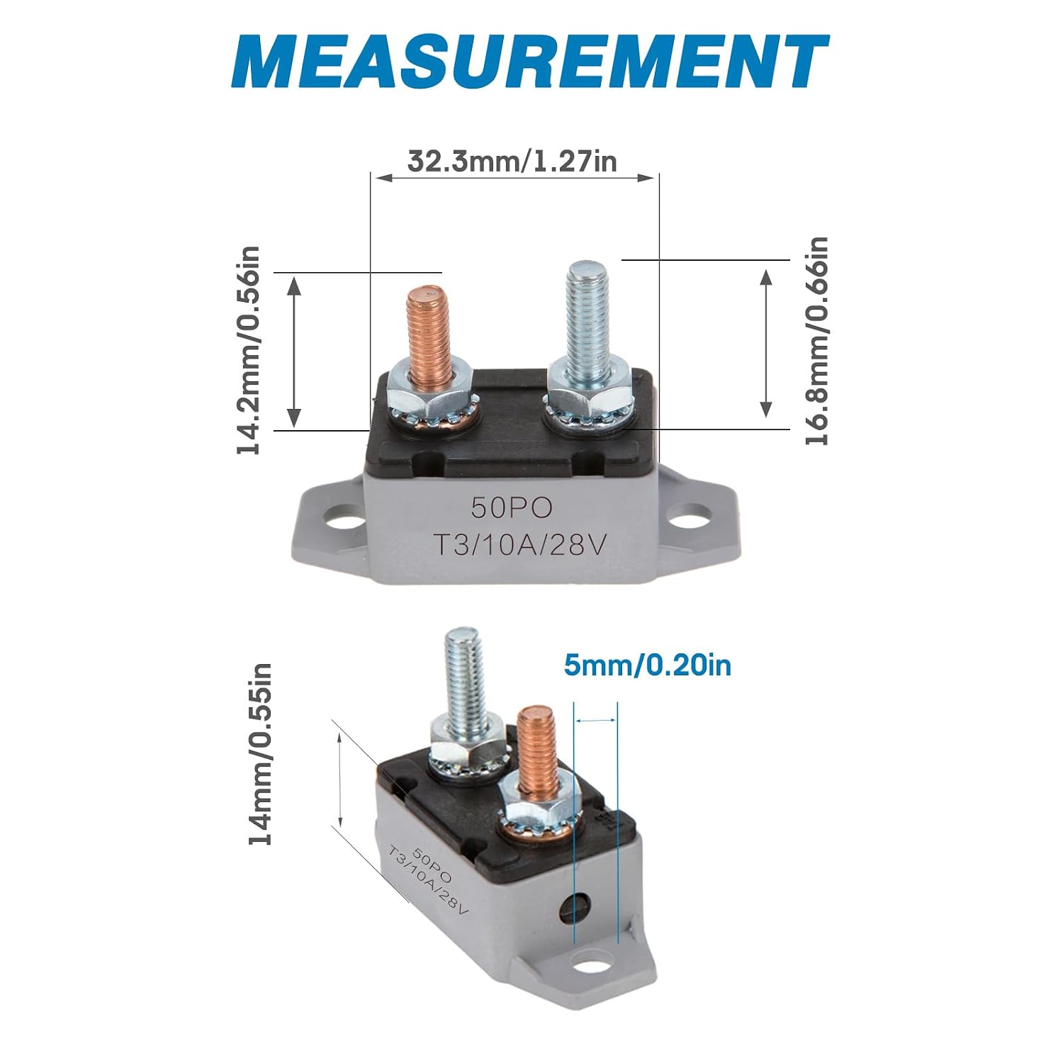 GLOSO E538 Stud Type Circuit Breakers, Lengthwise Bracket, Manual Reset (T3) - 1 Pack (40A)