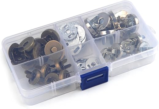TIMESETL 20Set 14/18mm Magnetic Snap for Purse Magnetic Bag Fastener Clasp Button with Storage Box - Silver/Antique Brass