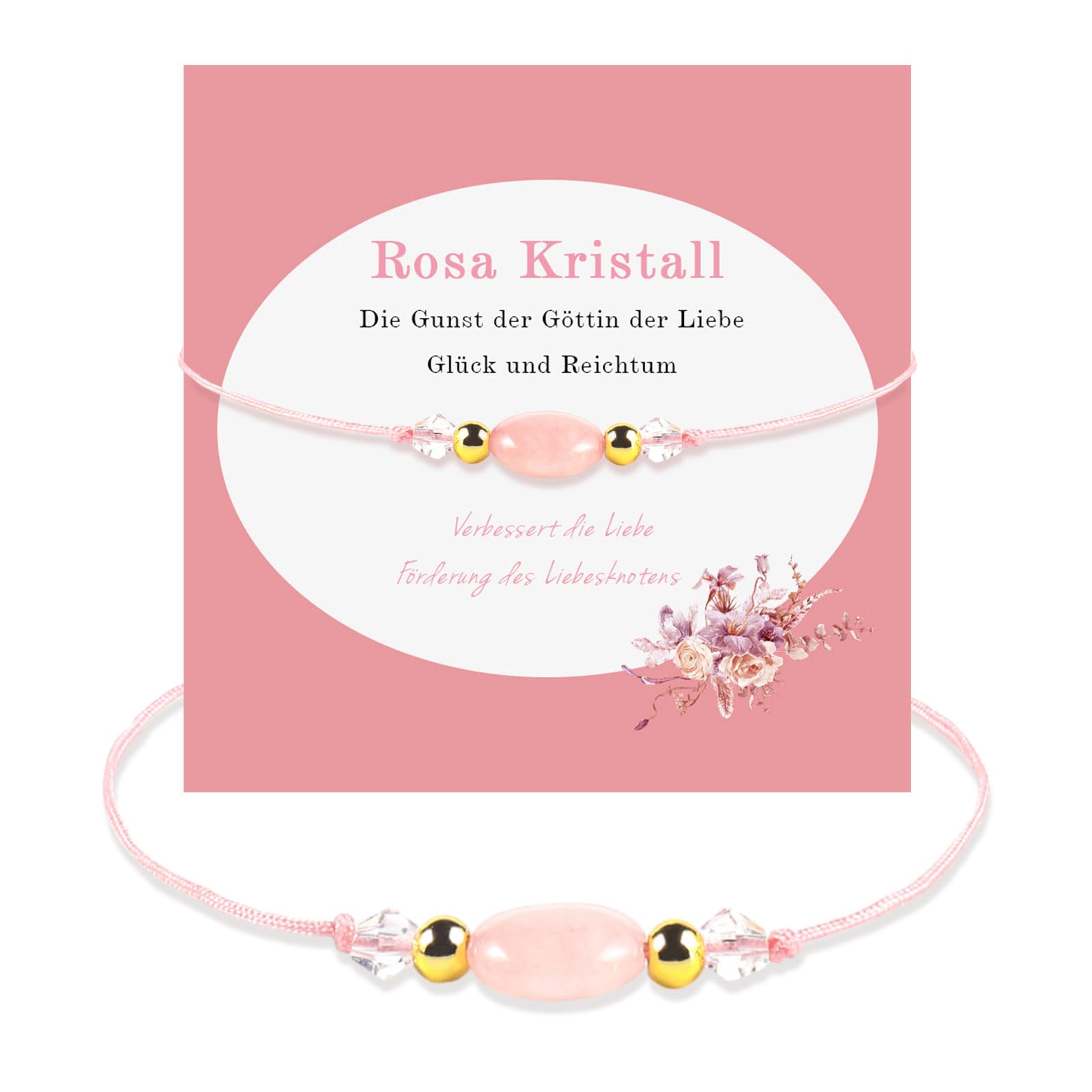 Rosen Armband Damen, handgefertigte rosa Edelstein Glücksarmband mit goldenen Perlen kommt mit einer Geschenkbox, Valentinstag, Geburtstag Geschenk Weihnachtsgeschenk für Frauen