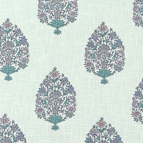 Image of Cortina Linen Printed Sheer Curtain Set of 2 Eyelet Ring Hanging, Floral Printed Curtains Non Blackout Light Filtering Curtains (Green, 5FT)