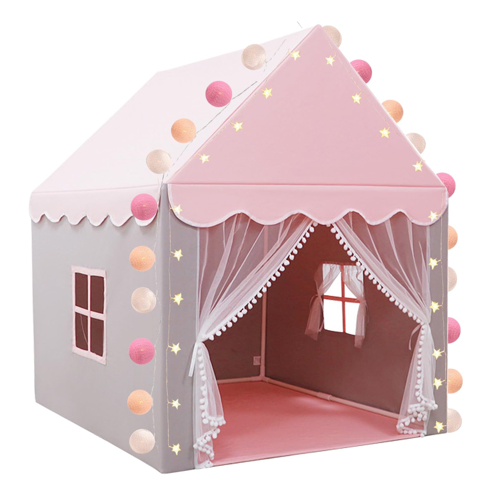 Tenda per Bambini Cameretta, Tenda Gioco Bambina Capanna per Ragazza da Interno, Casetta per Figliola‌ per Regalo di Natale (Rosa & Grigio,100×120×130cm)
