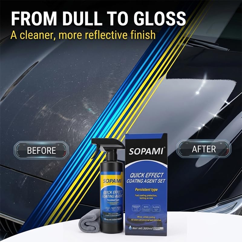 Sopami Spray de revestimiento de coche, agente de revestimiento de efecto rápido, capa rápida de cera de coche, spray de cera para arañazos de coche, lavado sin agua, limpiador de vidrio de emulsión