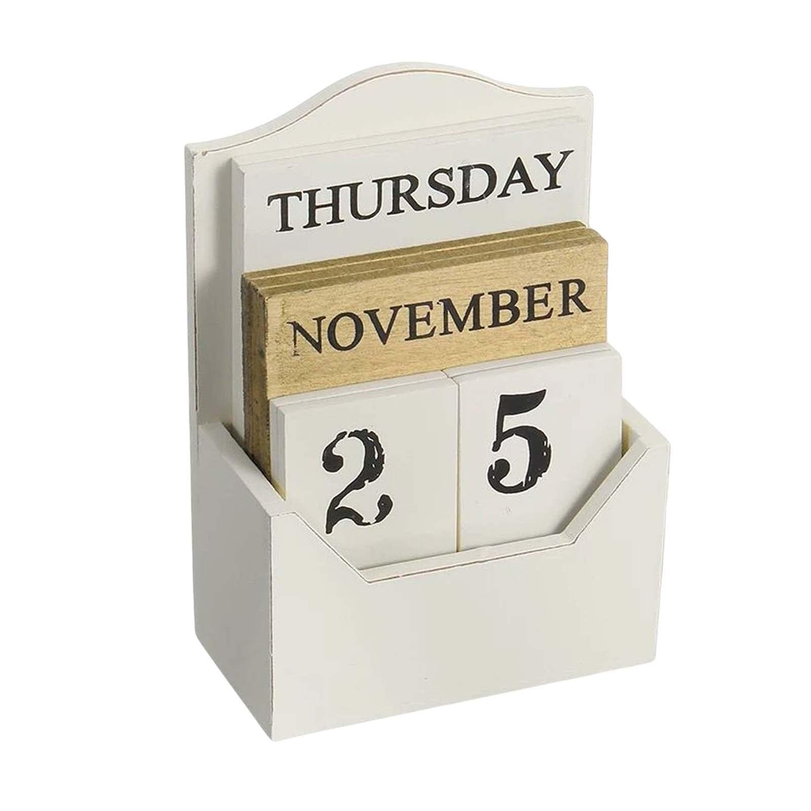 Generic Perpetual Calendar Fashion Decor Wooden Rustic Perpetual Calendar, Montessori Calendar Home Office Supplies Ornaments for Home or Office, White