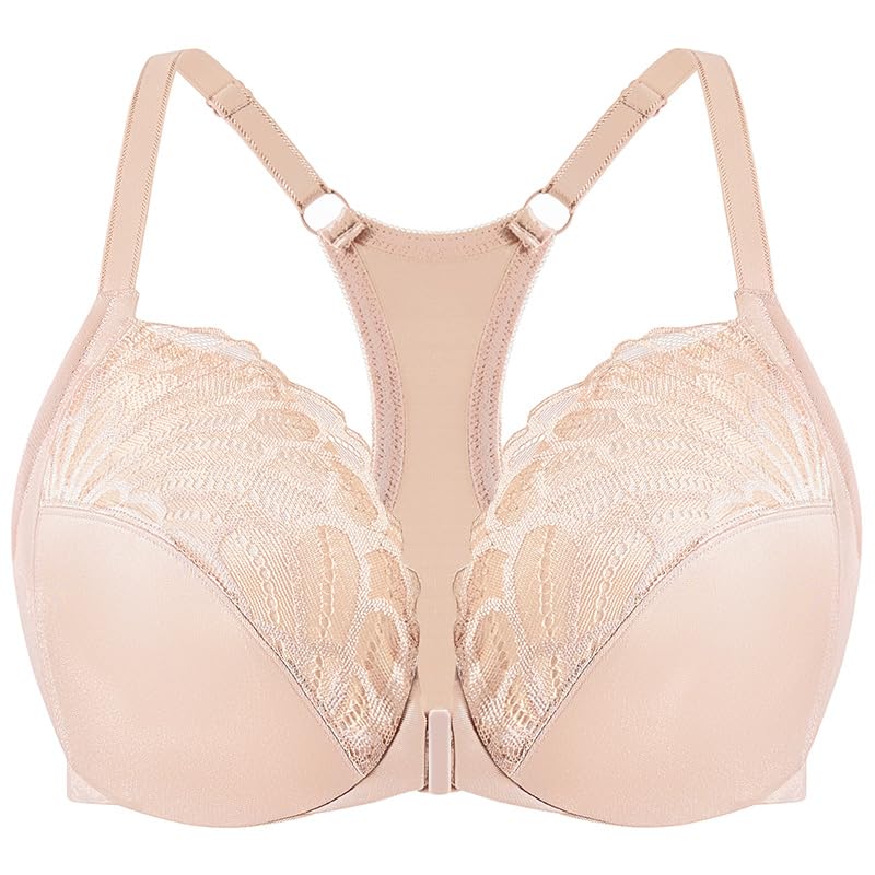 MELENECA Sujetador con Aros de Cobertura Completa para Mujer, con Cierre Frontal, Encaje, sin Forro, Talla Grande