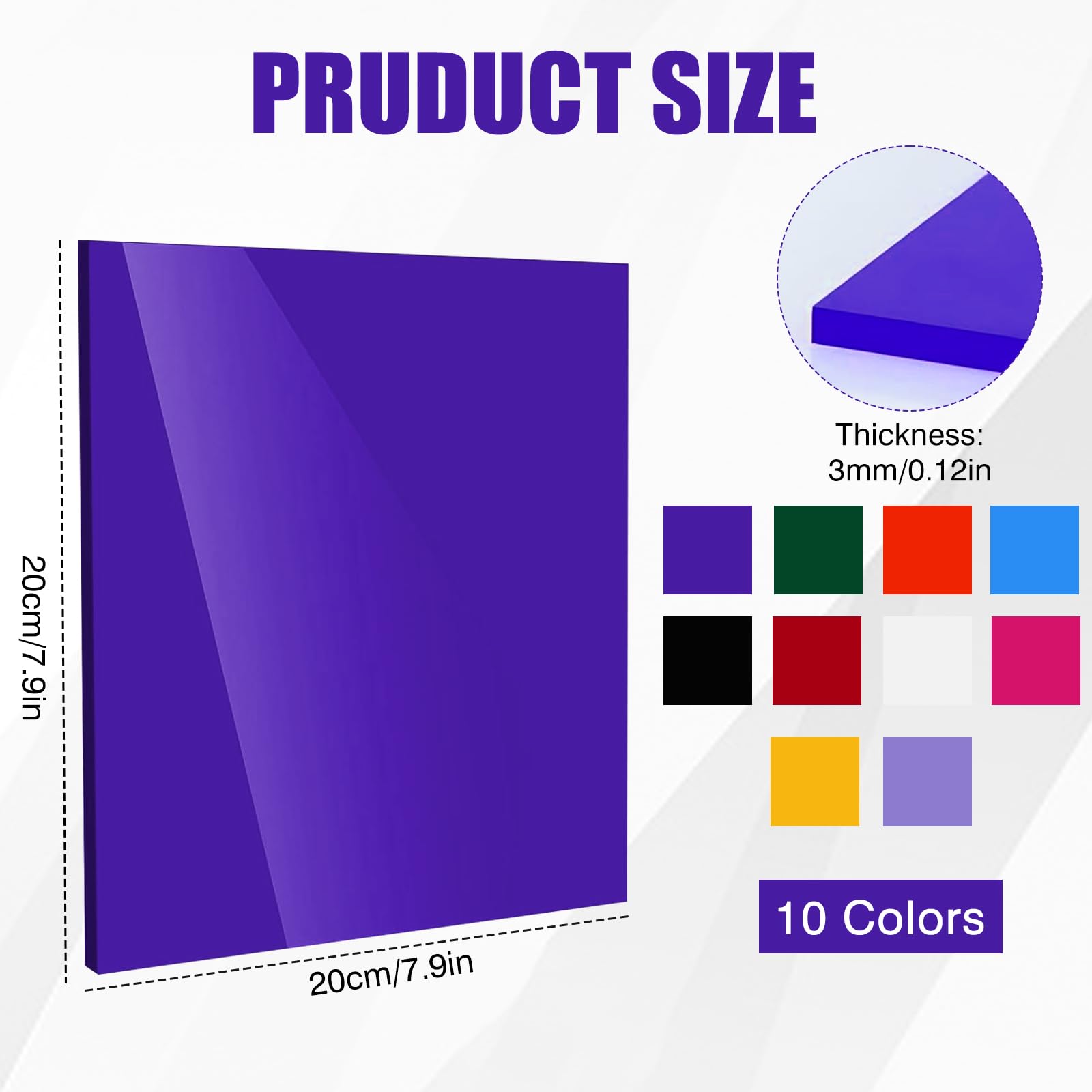 Placa de plástico acrílico multicolor para corte láser y grabado, 10 unidades