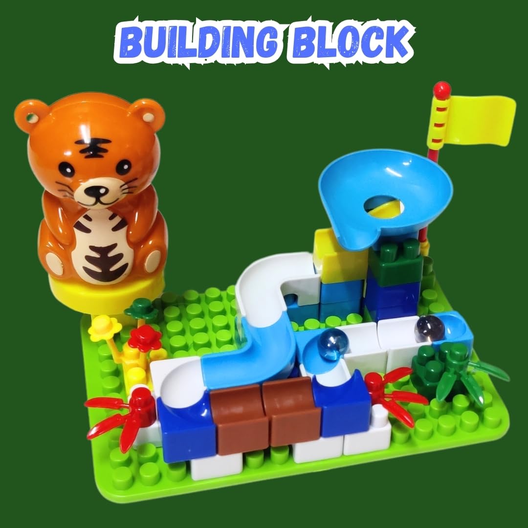 PLUSPOINT Marble Run Building Blocks for Kids Ages 4-8, Classic Size Blocks Set, Crazy Marble Run Building Blocks with 2 Balls Race Track, STEM Toys Bricks Set Toys for Boys & Girls 1
