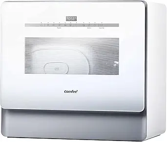 COMFEE' Portable Dishwasher, Countertop Dishwasher with 3 Place Settings, Mini Dishwasher with More Space Inside, 6 Programs, Auto-Open Drying, Touch Control, White