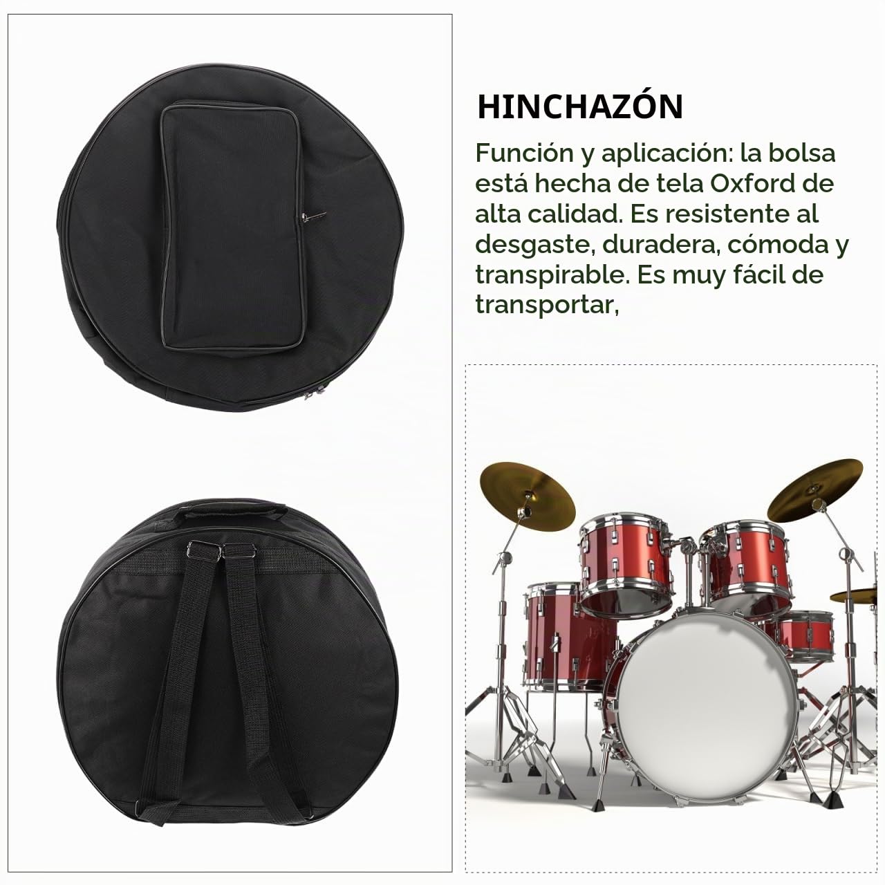 Funda para Caja de Tambor 13-14 Pulgadas Acolchada – Portátil, Compatible con Baterías, Protectora para Transporte