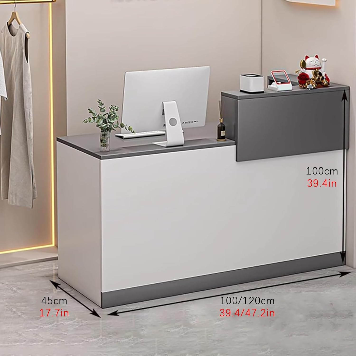 Reception Desk, Front Desk, Retail Counter Reception, Counter Table with Drawers, Retail Counter Table for, Lobby, Shop, Office Reception Room(Gray,100cm)